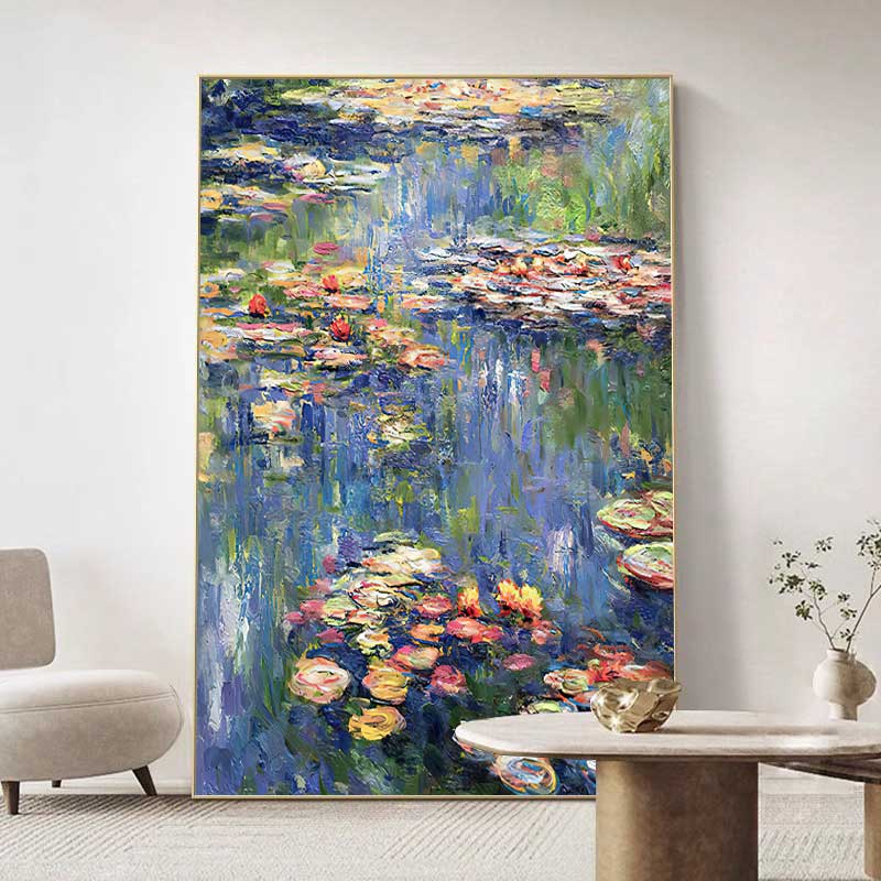 玟书 现代简约壁画 烤瓷水晶画/亮光效果/高清透亮 莫奈睡莲 40*60cm 竖版F款高清大图