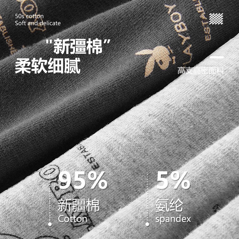 花花公子男士内裤平角裤透气裤头舒适时尚印花大码四季新品潮四角裤高清大图