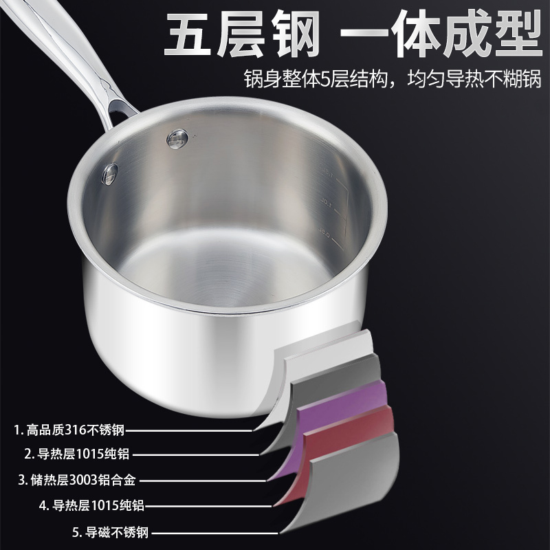 赫巴兹316不锈钢小奶锅蒸锅一体加厚宝宝辅食锅泡面锅不粘锅汤锅高清大图