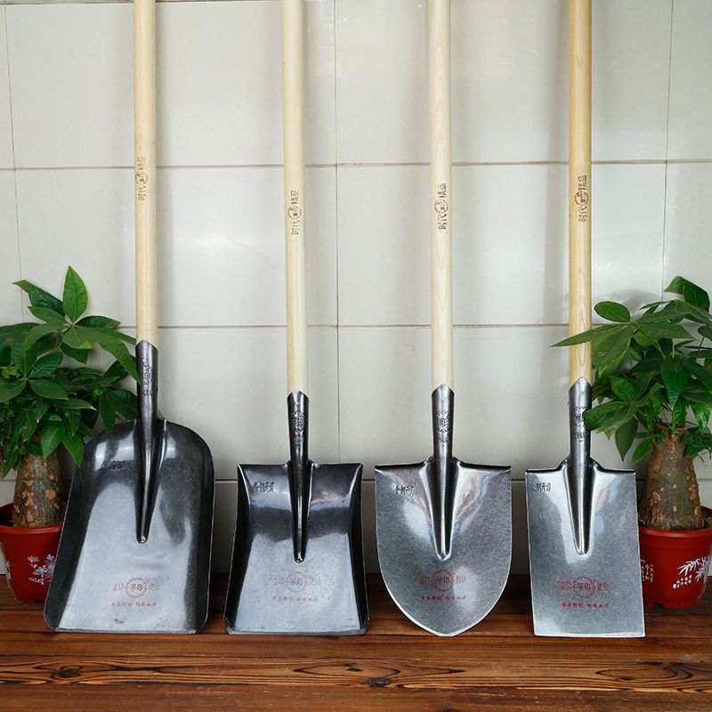 尖锹军印木柄铁锹农用加厚园艺工具铁铲农具铁锹头锰钢尖头平头锹泥锹