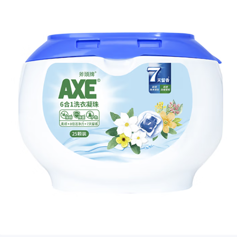 斧头牌(AXE)6合1洗衣凝珠(海洋清新)25颗375g 8倍洁净力