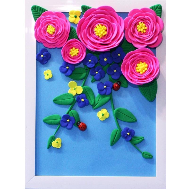 5寸 超轻粘土制作立体相框画儿童手工diy彩泥黏土画圆形木质画框作品