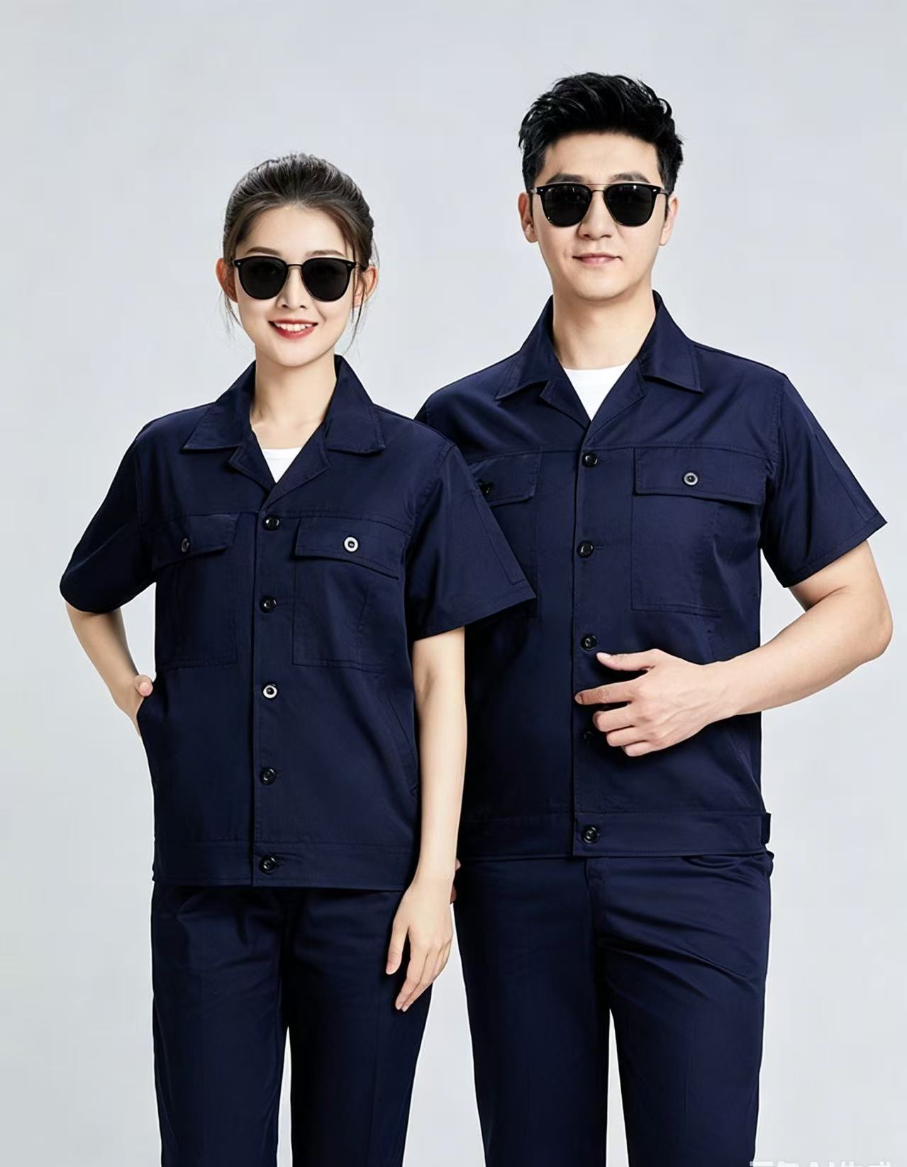 路安保夏季短袖工作服DM6082耐磨劳保工作服套