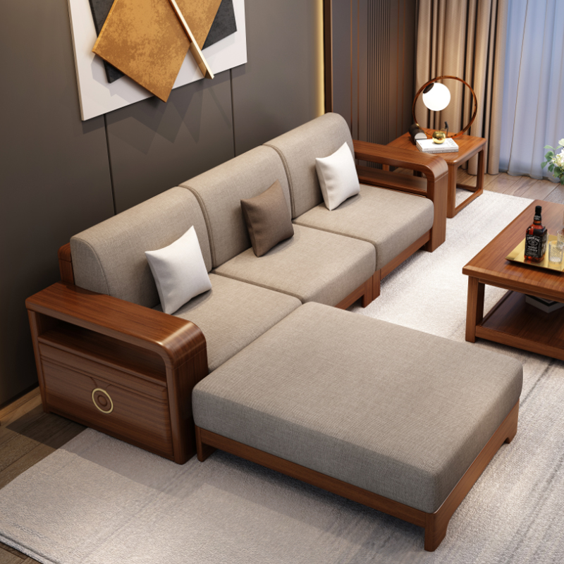 沙发实木沙发现代新中式布艺沙发组合l型客厅大小户型木质转角橡胶木