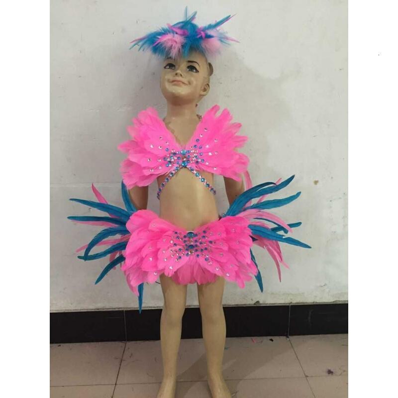 儿童演出舞台走秀女童羽毛小孩泳装潮服创意华服礼服车模服装