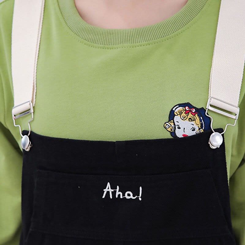 迪鲁奥(DILUAO)孕妇装2021秋冬新款牛仔工装背带裤韩版时尚套装加可爱娃娃头卫衣图片