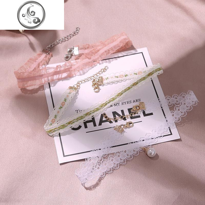 粉色锁骨链项链女学生韩版简约闺蜜蕾丝项圈性感颈带网红脖子饰。高清大图