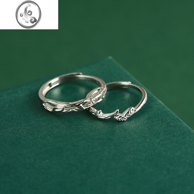 JiMi故宫连理枝情侣对戒银银戒指一对男女食指复古小众情人节七夕礼物 宫里繁花礼盒连理枝对戒