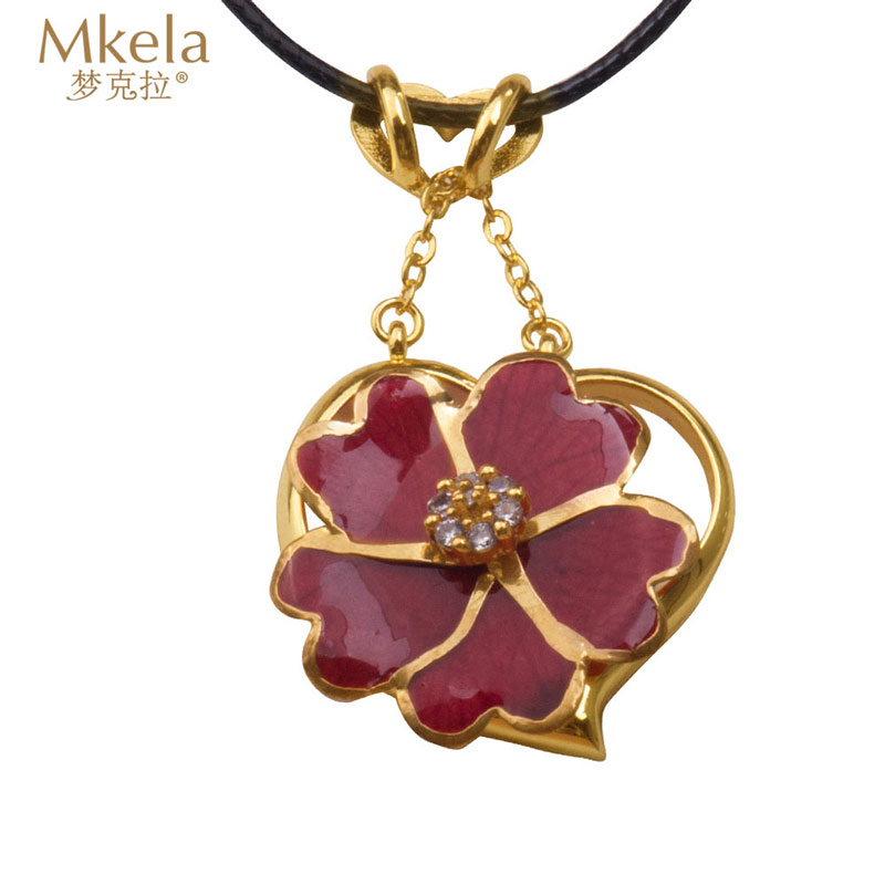 梦克拉 Mkela 鲜花玫瑰烤漆吊坠 爱心玫瑰花吊坠红色玫瑰花项链花朵吊坠女饰品 植物花卉 甜美可爱