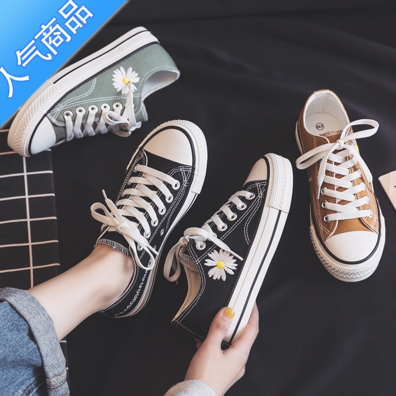 SUNTEK夏季超火小雏菊帆布鞋女款2023新款夏款百搭休闲布鞋球鞋小众鞋子高清大图