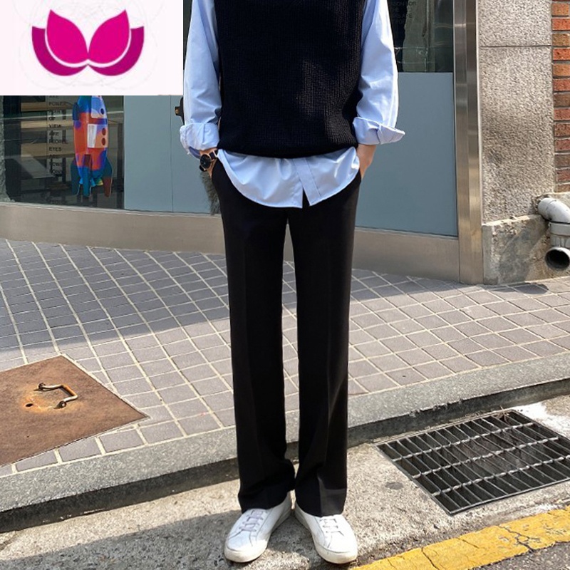 七斓西裤男直筒裤宽松休闲长裤黑色西装裤高级感垂感裤子休闲裤加绒冬 春秋款抽绳松紧款黑色加长裤 L120-135斤左右