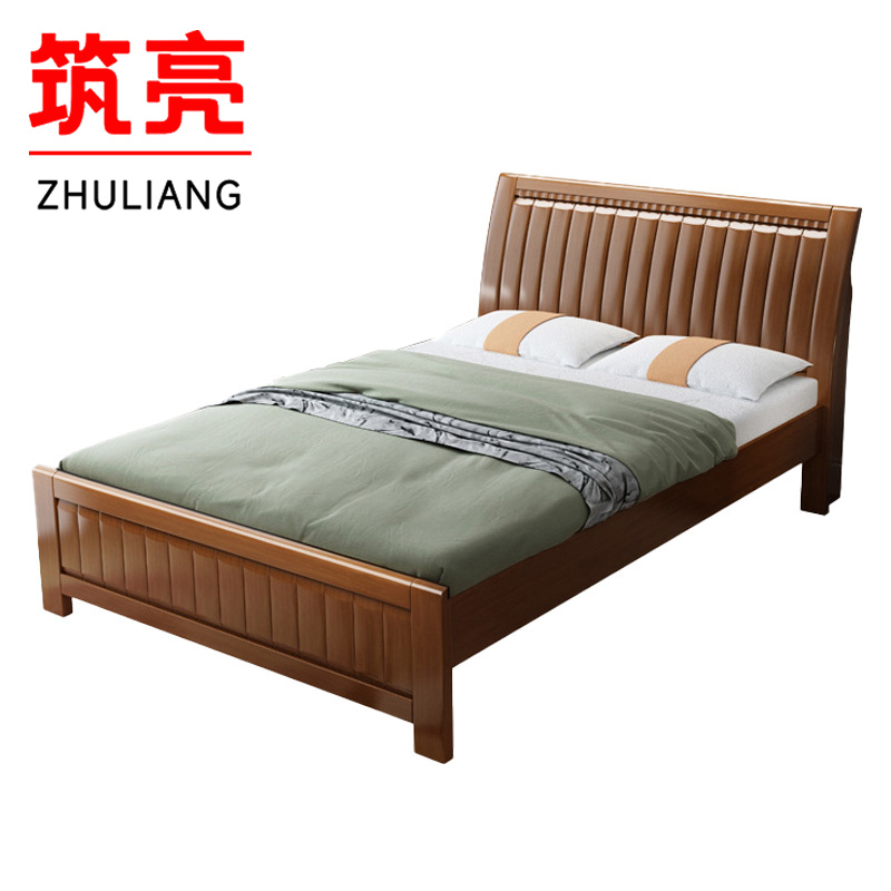 筑亮 实木床 1.35m胡桃色+床垫 套高清大图