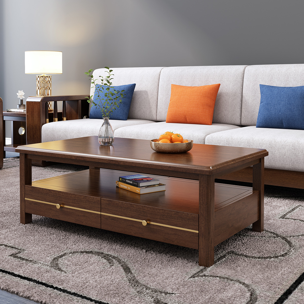 木格尚品 新中式实木茶几胡桃木茶台北欧茶桌简约小户型客厅家具