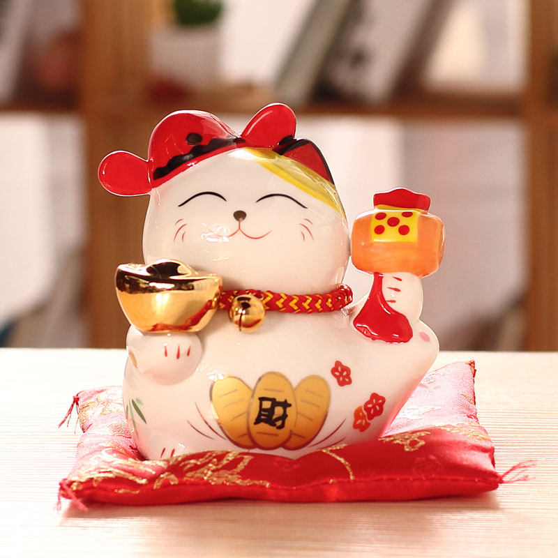 猫摆件小礼品存钱罐店铺开业送礼居家装饰手工创意日式发财猫 三维工匠 4寸禄_873