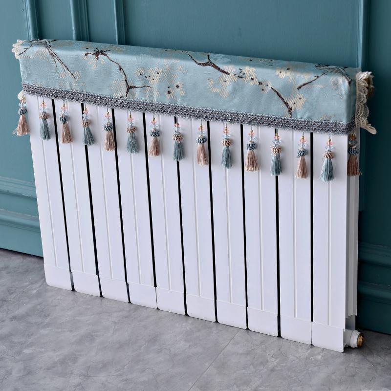 欧式家用暖气片装饰防尘罩新中式防熏黑墙老式布艺暖气罩布艺 鸟语花香蓝色 长140cm*厚度10cm*高度(含穗)20cm