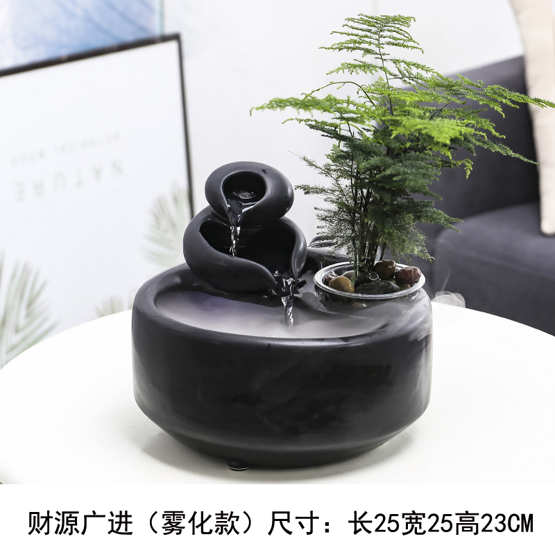 客厅生财陶瓷流水摆件循环水小型鱼缸喷泉办公室桌面吧台招财礼品