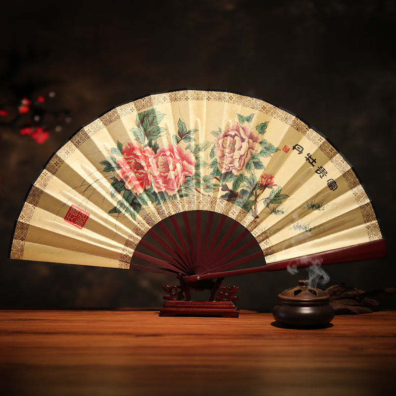 花诗漫花诗漫扇子男中国扇折扇定制竹扇舞蹈扇子中式古典商务礼品定制中国风特色礼品黄面 牡丹 价格图片品牌报价 苏宁易购花诗漫旗舰店