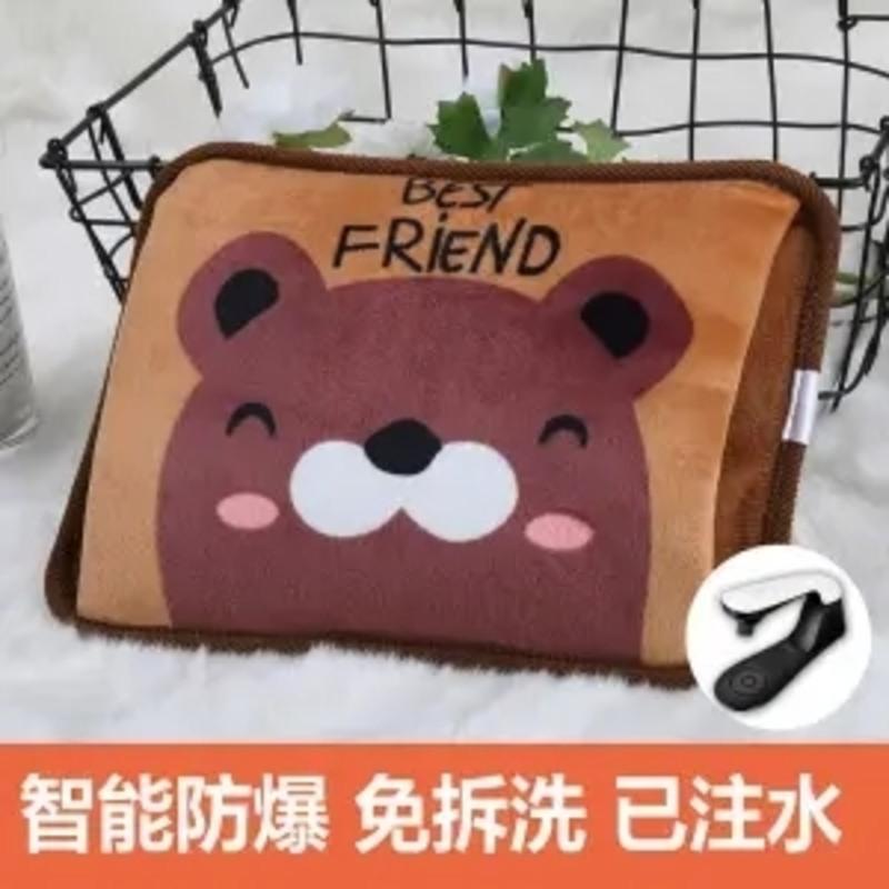 [免拆洗双插手]胡子熊 痛经可以敷腰与颈椎的热水袋防爆已注水毛绒暖手宝女暖水袋电暖宝