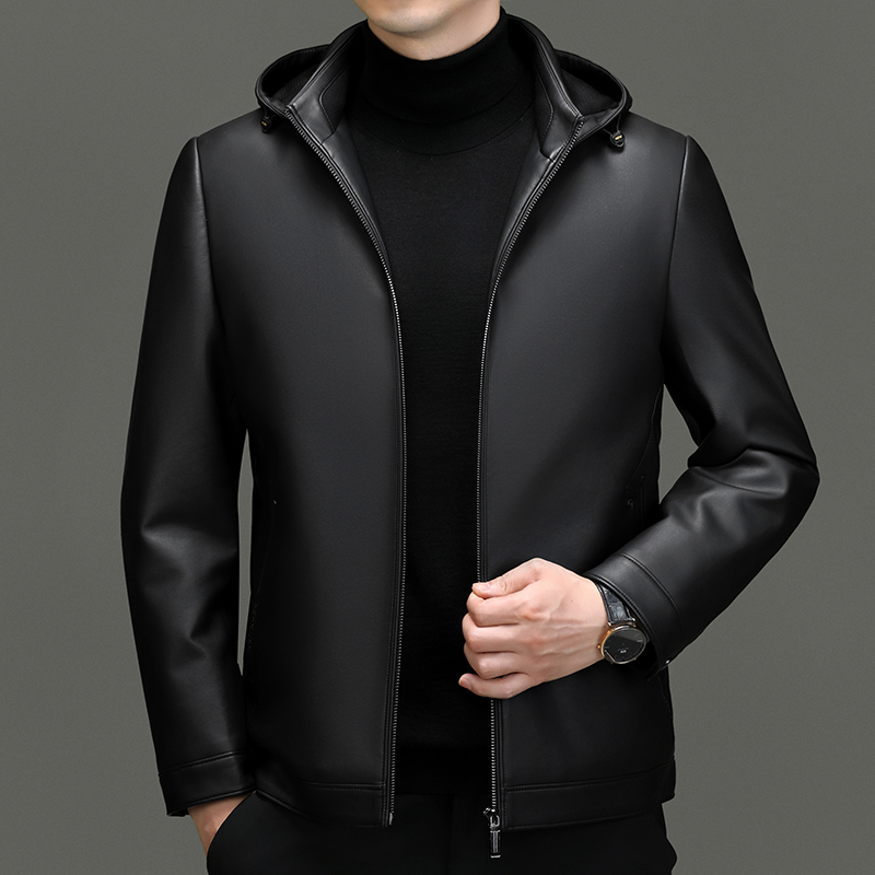 2025春秋新款高端皮羽绒服男翻领海宁真皮羽绒男大码男装外套可拆卸内胆羽绒服男皮衣男士商务大码真皮皮草外套男防寒服高清大图