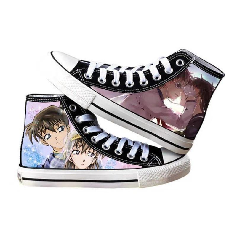 名侦探柯南高帮透气帆布鞋日系工藤新一灰原哀动漫男女学生板鞋 jn