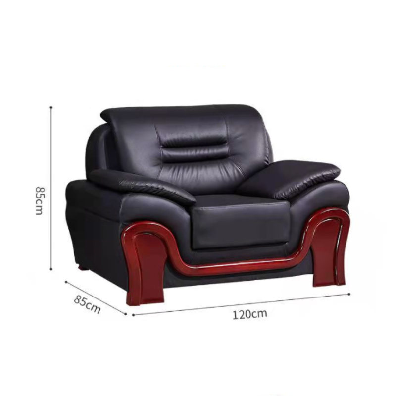 易企采 单人位加厚西皮 办公实木框架沙发简约现代商务会客办公室接待室洽谈沙发茶几组合高清大图