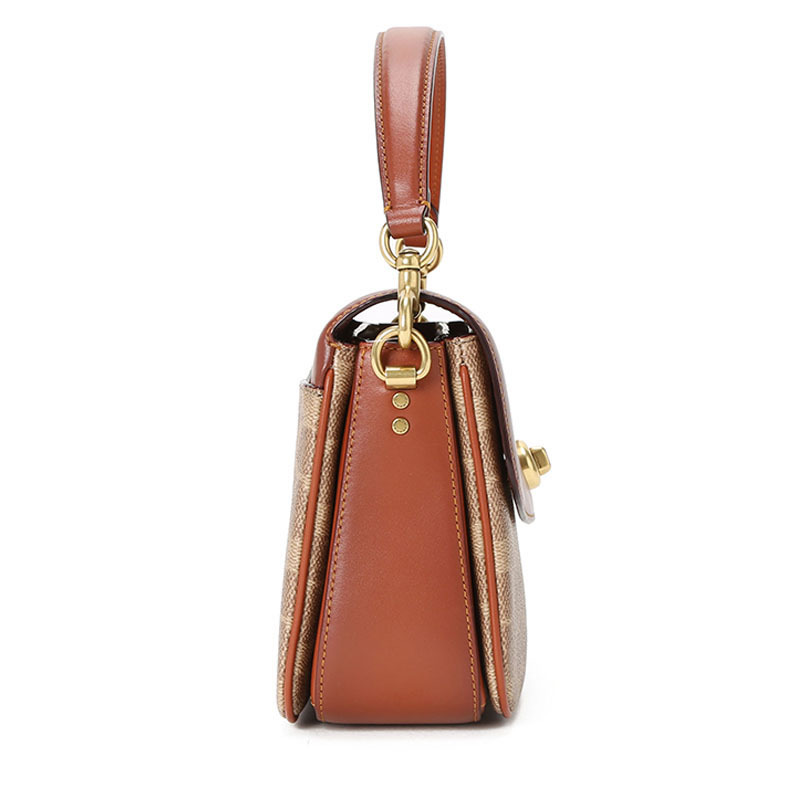 COACH蔻驰女包 FCASSIE邮差包 老花拼皮手提包斜挎包 89089 PVC\牛皮革