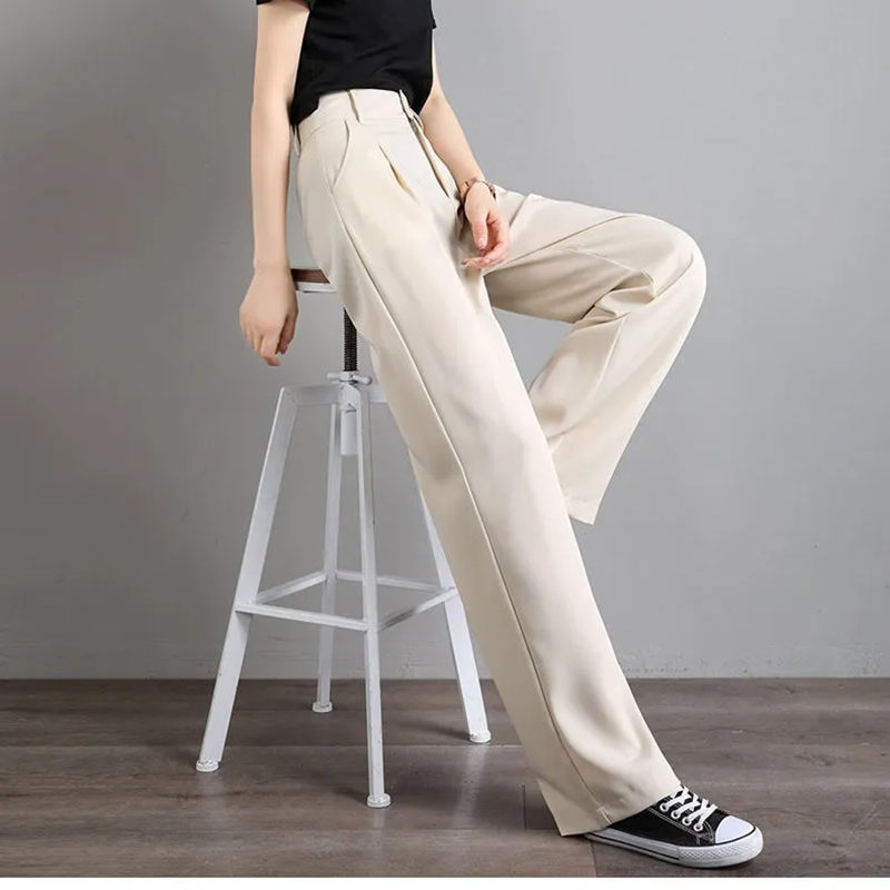 西装阔腿裤女2022夏季新款高腰垂感直筒宽松百搭清凉休闲裤女士拖地裤子HOUQIYE