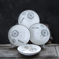 苏氏陶瓷( SUSHI CERAMICS)汤盘子 蒲公英简约家用陶瓷菜盘子8英寸4只装餐具套装