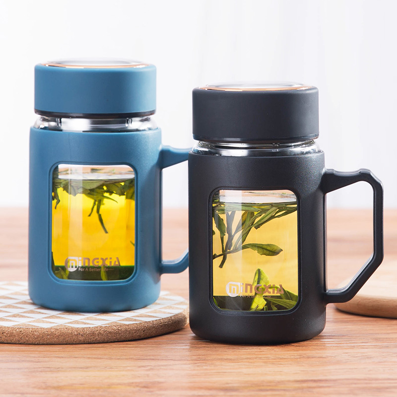 家柏饰(CORATED)玻璃杯男士家用透明水杯便携茶杯办公室茶水分离泡茶杯子带把 朱砂红茶水分离款500ml高清大图