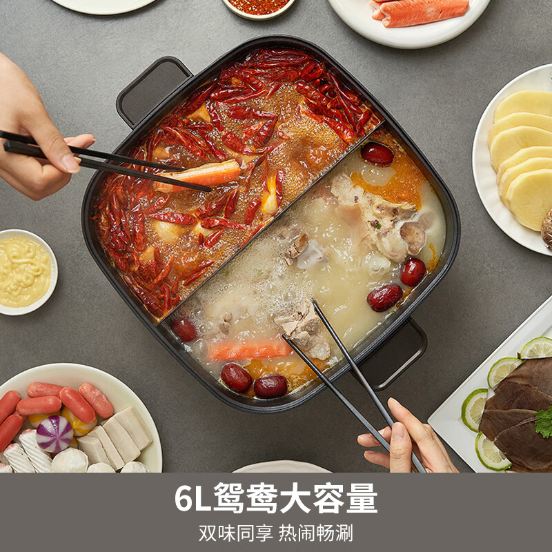九阳(Joyoung)6L家用一体多功能电火锅可涮肉可调档电热锅HG60-G650-B
