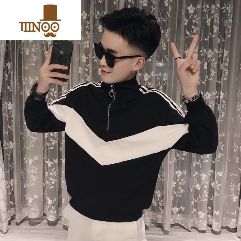 YANXU男士卫衣潮流韩版半高领长袖T恤男潮牌ins休闲痞帅秋潮帅潮高清大图