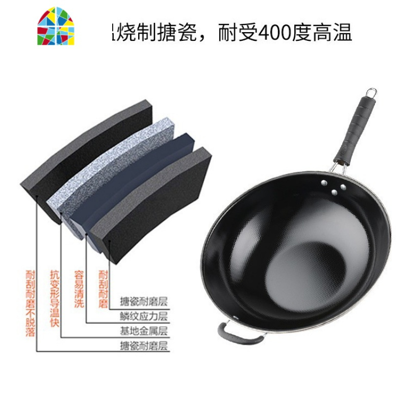 熟铁炒锅家用轻便燃气灶圆底锅电磁炉平底锅不生锈锅盖 FENGHOU 圆底锅(煤气灶用)34盖送锅铲