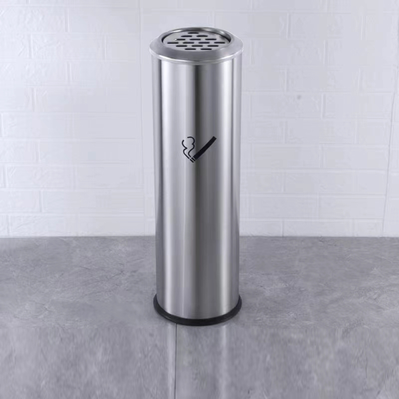 DXBG不锈钢垃圾桶烟蒂柱灭烟桶带烟灰缸室外电梯口立式圆柱式烟灰柱高清大图