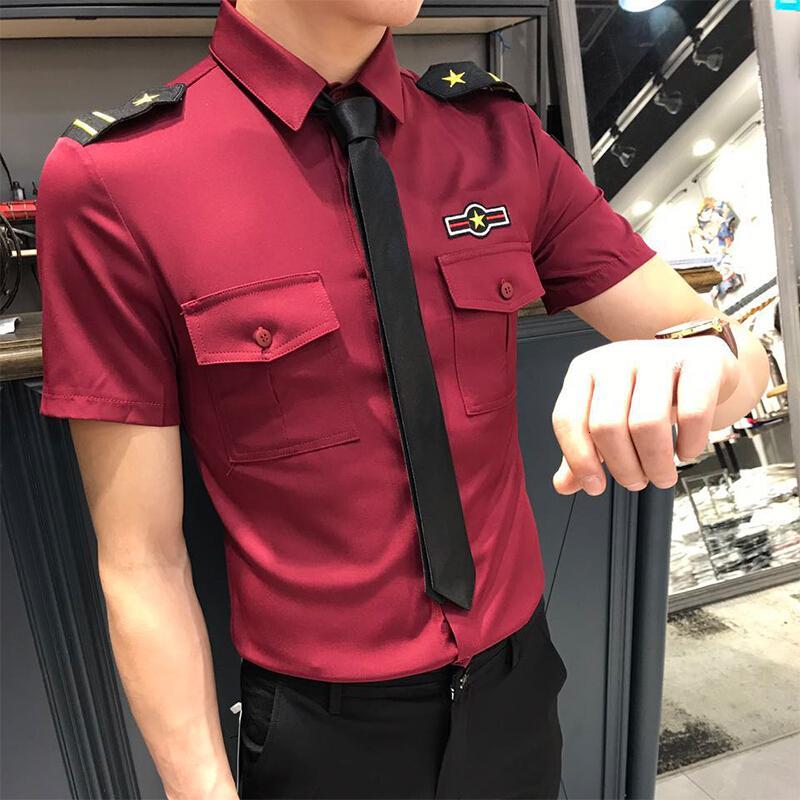 作男士修身短袖衬衫潮