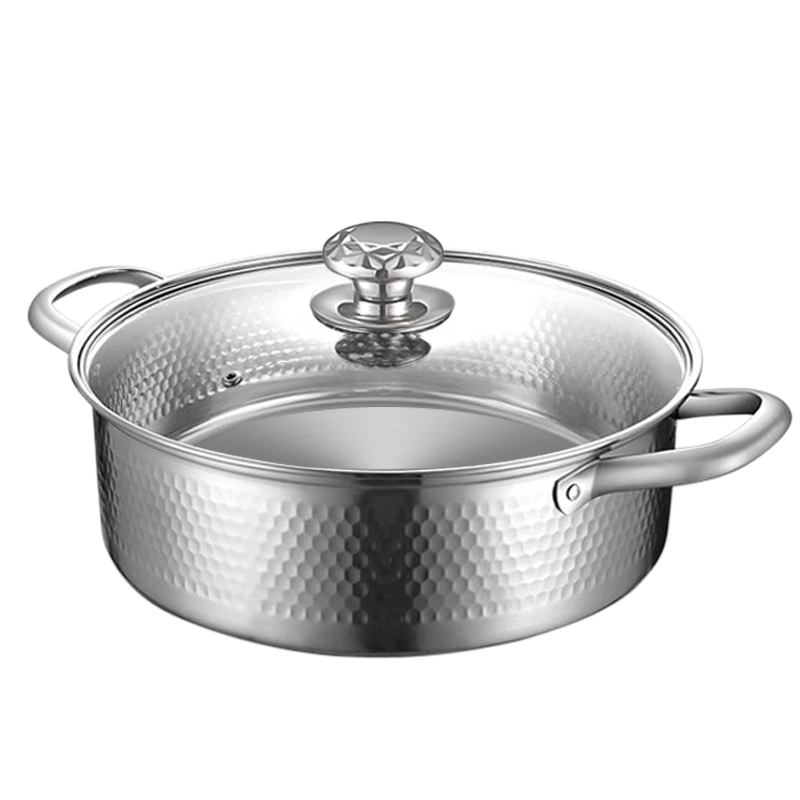 赫巴兹316不锈钢平底火锅锤纹物理不粘双耳炖汤燃气电磁炉通用