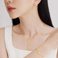 周大福 流苏银杏耳钉 足金黄金耳饰耳钉(工费:260计价)EOF1215七夕礼物