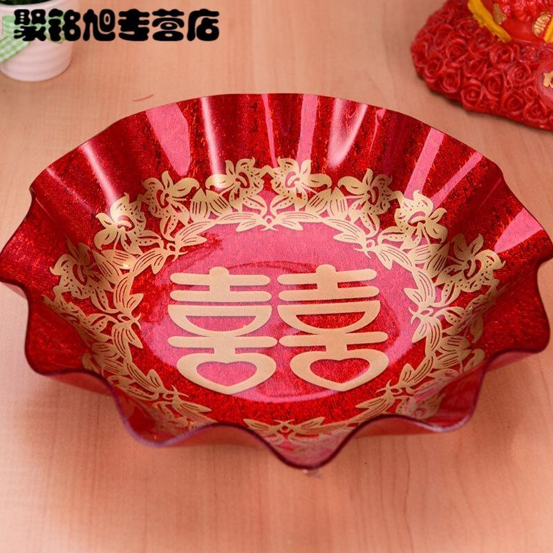 结婚庆用品红色糖果盘亚克力茶盘婚礼茶盘陪嫁妆红托盘水果盘简约