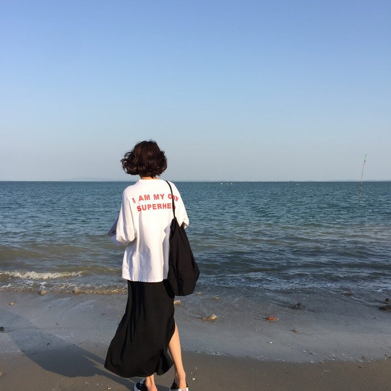 2018女春夏不规则港味开叉一片式中长裙子半身裙黑色