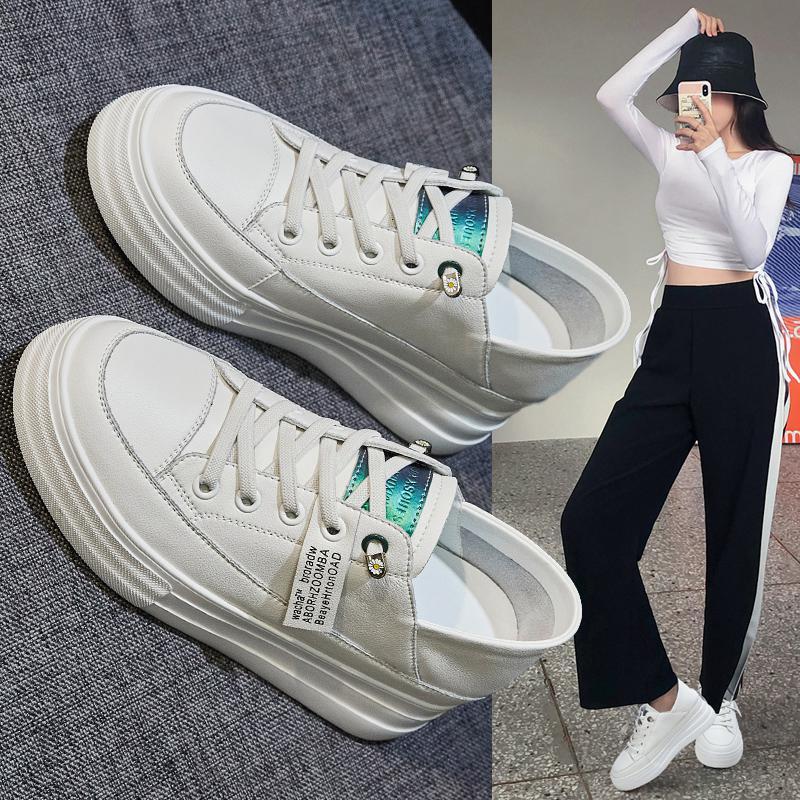 品牌百丽牧貂内增高小白鞋女2021春季新款一脚蹬松糕鞋时尚懒人百搭休闲单鞋图片