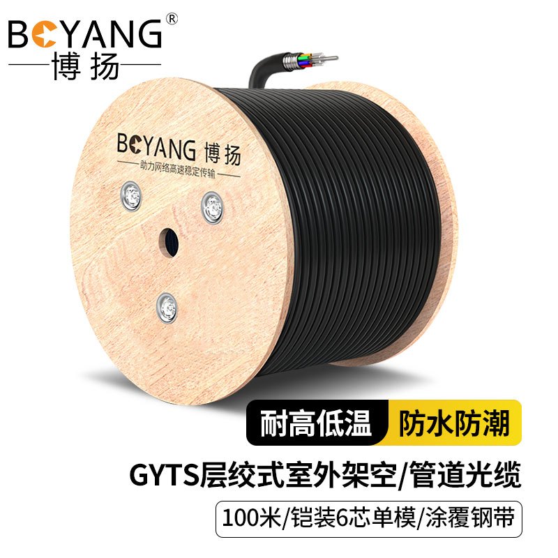 博扬 BY-GYTS-6B1.3 铠装6芯单模室外光缆 GYTS层绞式室外架空/管道光纤线 100米 可定制长度