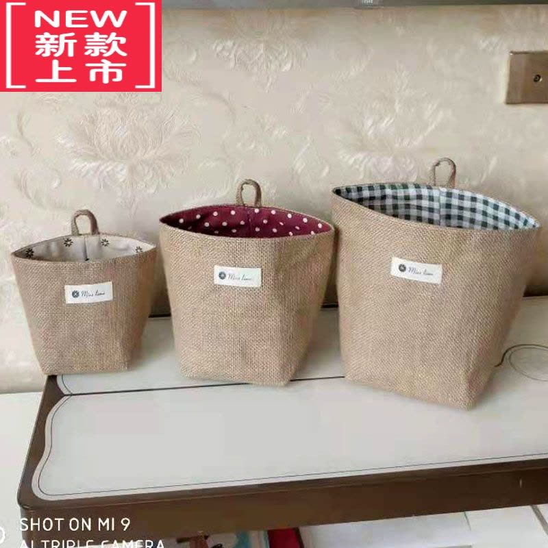 可莉允桌面棉麻收纳袋杂物挂袋墙挂式门后小挂兜布艺储物袋卫生纸挂袋图片