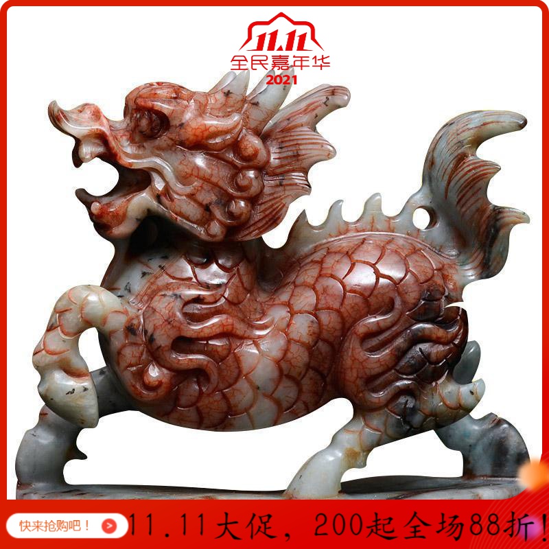 岫玉摆件一对大号手工刻玉石风水别墅装饰品_829_387