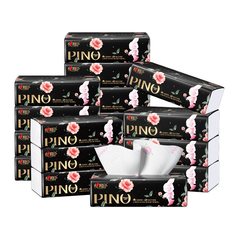 心相印 PDTY7080(箱装) 品诺IP款四层80抽18包印花塑装面巾纸(玫瑰)加大M码