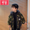 可莉允2022秋冬款男童迷彩棉衣中小大童羊羔毛棉服儿童加厚连帽棉袄外套