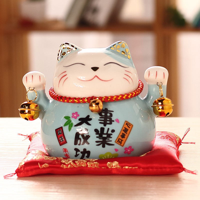 猫小摆件家用店铺开业送礼创意礼品日本迷你发财猫陶瓷存钱罐 三维工匠 猫钥匙扣高清大图