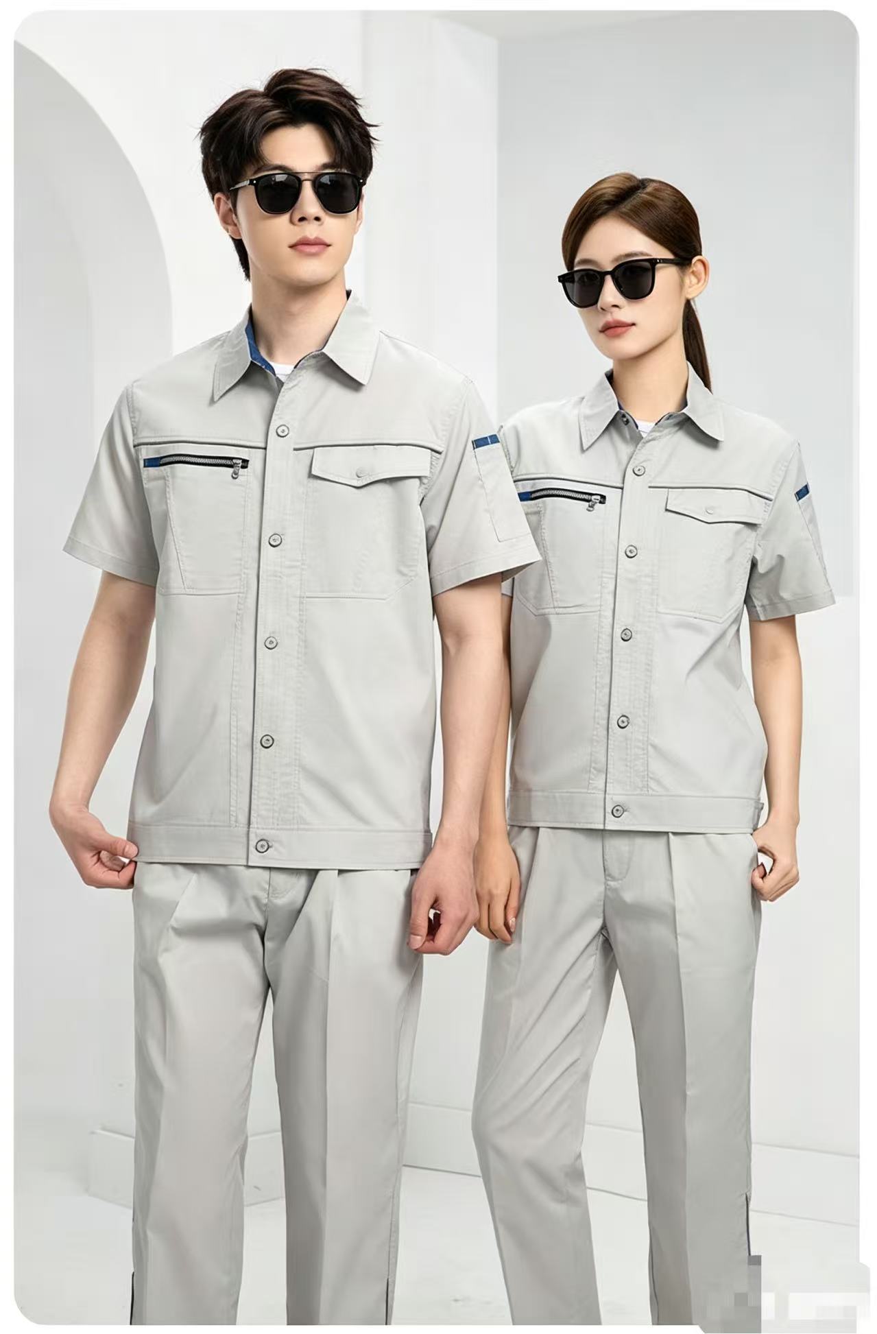 路安保夏季竹纤维立领拉链款工作服DL235D微弹力套高清大图