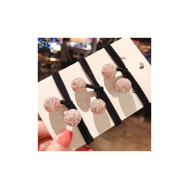 2019新款韩版高弹力水钻马尾皮套头绳发圈橡皮筋头花发绳头饰发饰|[大珠十根]粉色