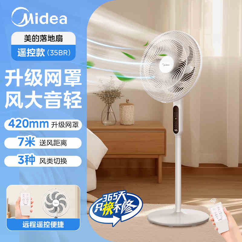 美的(Midea)电风扇SAC35BR落地式风扇轻音柔风落地扇办公室电扇立式大风量节能易拆洗节能宿舍电扇高清大图