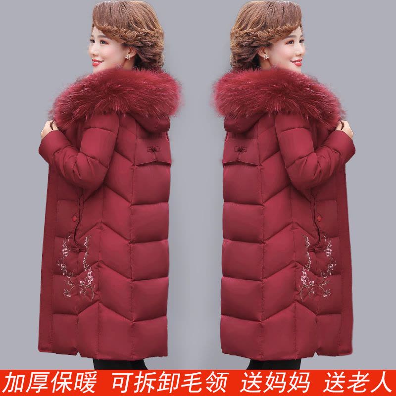 老年人妈妈装冬季棉服外套女2021新款中长款加大加厚保暖绣花棉袄莎丞图片