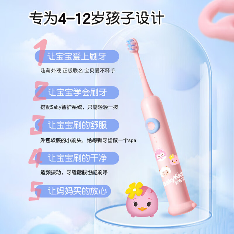 舒客宝贝儿童智护声波电动牙刷F2-三丽鸥(蓝色)ZHSB-F2L01高清大图